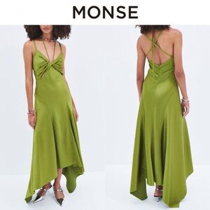 Monse Satin Draped Slip Cutout Elegant Green Women's Dress 1690$
